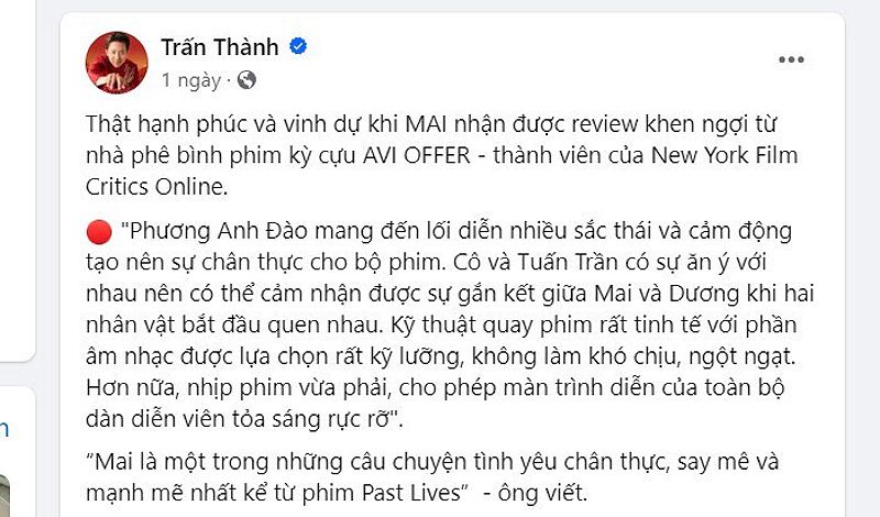 Phim "Mai" của Trấn Thành bị chê bai thậm tệ khi xuất ngoại công chiếu- Ảnh 1